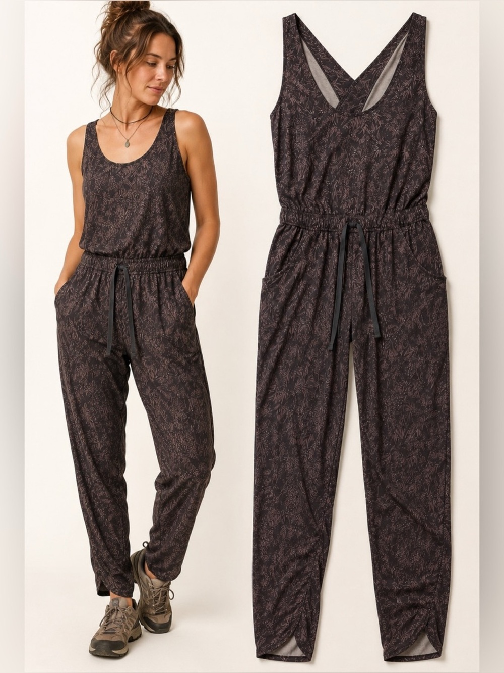 Patagonia Fleetwith Sleeveless Botanical Printed Jumpsuit Hiking Travel